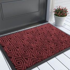 Yimobra Door Mat, Outdoor Indoor Entrance Welcome Mat, Heavy Entry Front Door Mat, Stain & Fade Resistant, Low Profile, Sturdy Rubber, Easy Clean Patio Floor Mat, Waterproof, 29.5 x 17, Wine Red