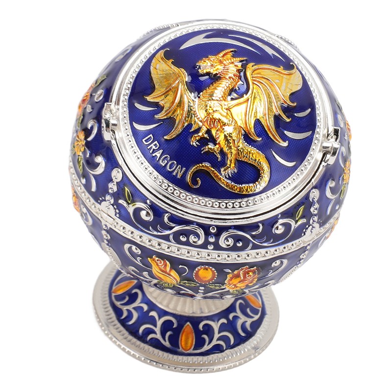 Ball Ashtray with Windproof Lid Retro Dragon Stereoscopic Relief Zinc