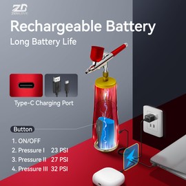 Cordless Airbrush Kit with Compressor,5200mAh Large Battery Capacity Portable Airbrush Painting Set,32 PSI High Pressure Dual Action Handheld Airbrush Gun Set for Painting,Make up,Nail Art,Model Color