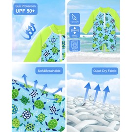 BesserBay Infant Boys Sun Protective One Piece Snaps Bottom Swimwear Blue Green Turtle Half Zip Long Sleeve Swimwear 3-6 Months