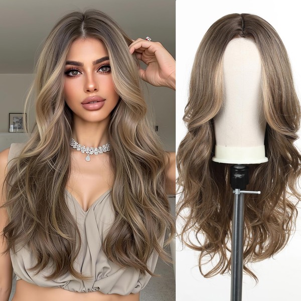 Esmee Long Wavy Pale Brown Wigs for Women Natural Synthetic