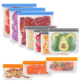 Ausein Bolsas Reutilizables para Alimentos, Paquete de 10 Bolsas de Silicona para Congelar Alimentos Sin BPA, Bolsas Resellables para Sándwich, Aperitivos, Carne, Verduras y Frutas (3 Colores)