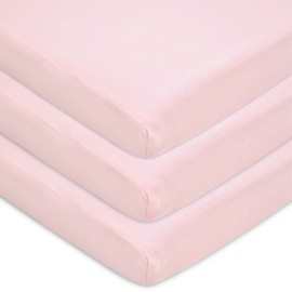 American Baby Company 3 Pack Fitted Pack N Play Playard Sheet 27" x 39", Soft Breathable Neutral 100% Cotton Jersey Pack and Play Sheet, Pink, for Boys and Girls, Fits Most Mini Crib