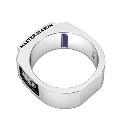 US Jewels Men's 925 Sterling Silver 8mm Blue Lodge Master Mason Synthetic Sapphire Ring Band, Size 13