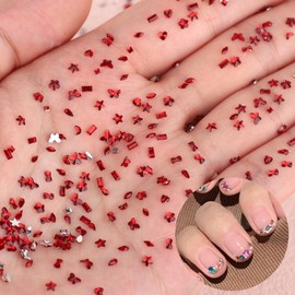ROFIBUT Red Crystal Rhinestones Nail Gems 2000Pcs Multi Shape Flat Back Charms 3D Mini Kawaii Hearts Stars Flowers Designs Crystal Nail Charms Diamonds for Women Nail Art Supplies