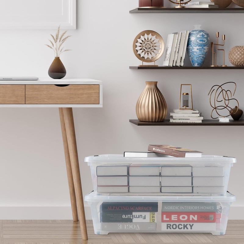 Fiazony 50 L Large Plastic Storage Underbed Container, 3-Pack Clear