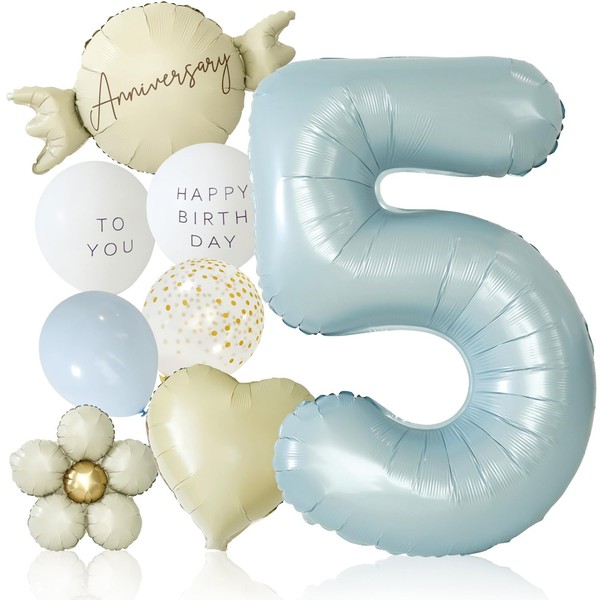 deerzon 5 Years Old Dull Color Number Balloons, Birthday Decoration,