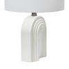 Creative Co-Op Carved Arch Stoneware Table Lamp with Linen Drum
