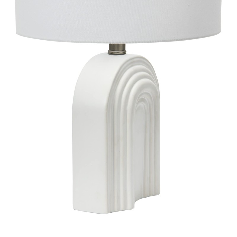 Creative Co-Op Carved Arch Stoneware Table Lamp with Linen Drum