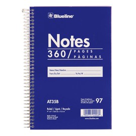 Blueline Steno Pad/Note Pad, Spiral Binding with Flexible Blue Cover, 9 x 6 x 0.813 Inches, 360 Pages (AT35B)