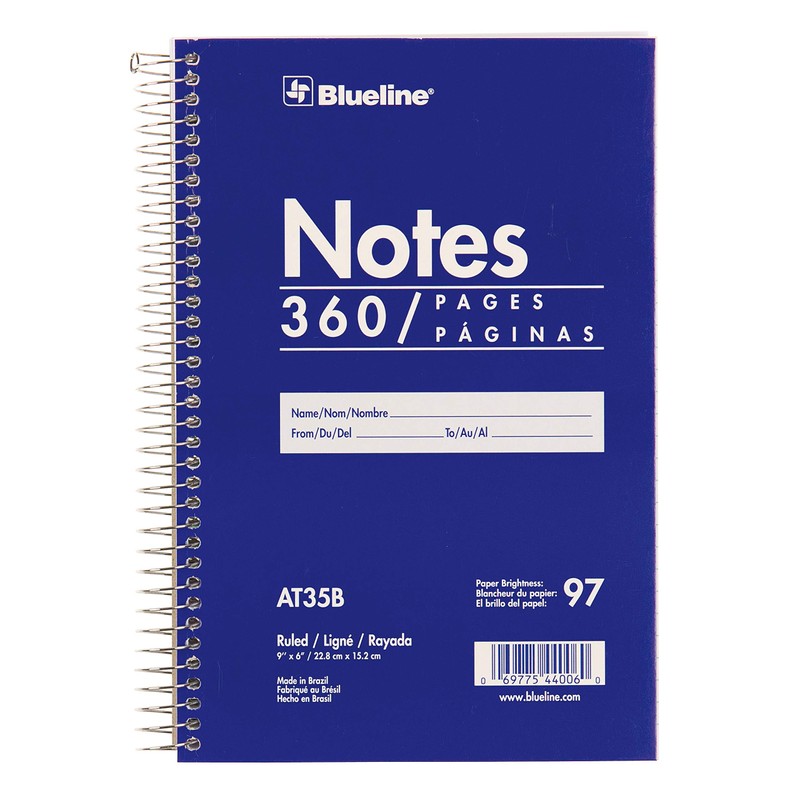 Blueline Steno Pad/Note Pad, Spiral Binding with Flexible Blue Cover,