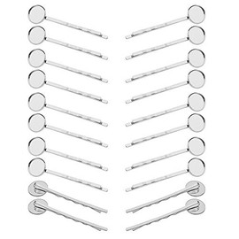 Lasenersm 20 Pieces Metal Bobby Pins Hair Clips with 12mm Round Brass Tray, Silver for DIY Hair Accessories Making