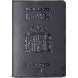 Porta pasaporte español, portadocumentos de piel vaca, tarjetero retro for tarjetas embarque, juego libreta for, funda for Funda para pasaporte(Black)