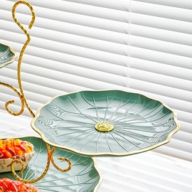 Zosebffej 3 - Tier Golden Decorative Fruit Basket Stand - Elegant Kitchen Centerpiece for Desserts & Snacks - Stylish Display Rack for Countertop & Table - Perfect for Parties & Holidays (Green)