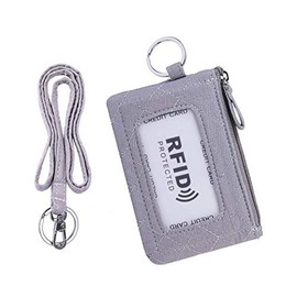 Iconic Zip ID Case Card Holder for Women,Signature Cotton Coin Purse with Id Window,RFID Blocking Change Pouch with Key Chain(BLACK)