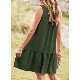 Dokotoo Womens Dresses 2025 Spring Summer V-Neck Buttons Sleeveless Pockets Casual Beach Sundress Mini Tank Dress Green XX-Large