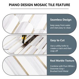 Vamos Tile Peel and Stick Backsplash Seamless Tile,10-Sheet Stick on Backsplash for Kitchen,Dolomite Gray and White+Light Gold Metal Self Adhesive PVC Tiles (10 Sheets)