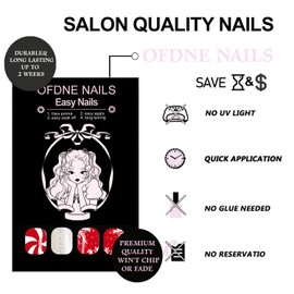 Christmas Press on Nails Short Square OFDNE Fake Nails Red & White False Nails with Designs Swirl Snowflake Silver Glitter Glossy Glue on Nails Stick on Nails for Women Girls 24 Pcs