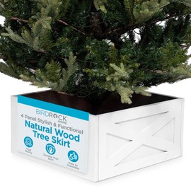 BIRDROCK HOME 4 Panel Christmas Tree Base Box Skirt | Stylish & Sturdy Natural Wood | Disassembles for Easy Storage | 22 L x 22” W | Ideal for Real & Artificial Trees | White Wash Design