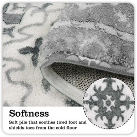 Uphome Boho Vintage 2 Piece Bathroom Rug Set Gray Non-Slip Soft Bathroom Rug Sets Machine Washable Oriental Aesthetic Bathroom Runner Traditional Tribal Floral Floor Mats for Shower Vanity Door Mat