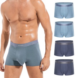 VEEAMON - Ropa interior de seda de hielo para hombre, paquete de 4 calzoncillos tipo calzones de algodón modal, cómodos y suaves, con caja de regalo, Azulejo Azul/Gris Gorrión (Algodón), X-Large