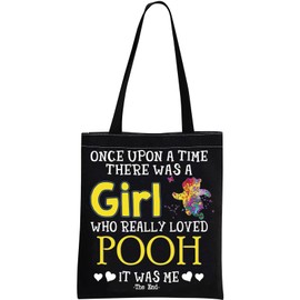 JTOUK Cartoon Inspired Pooh Bear Travel Bag Pooh Bear Accessories There was a Girl Who Really Love Pooh Zipper Pouch for Bear Lovers (Loved Pooh ToteBlack EU)