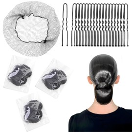 Hair Net Black for Long Hair 30 inches Invisible Nylon Hair Nets for Women - Perfect for Hair Wigs Frontal Closure Hair Bun, Sleeping & Kitchen Food Service 30Pcs Hair Nets with 50Pcs Pins