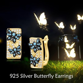 POPLYKE Gold Plated Butterfly Earrings for Women Sterling Silver Butterfly Hoop Earrings Butterfly Jewellery Gifts, 2017, Cubic Zirconia
