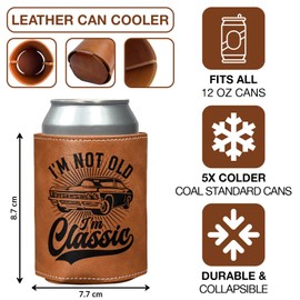 Funny Gifts for Men Dad Him Husband Grandpa, I'm Not Old I'm Classic Leather Can Cooler Sleeves Holder Koozies 12 oz, Men Christmas Gifts - 40th 50th 60th 70th 80th Birthday Gifts Ideas