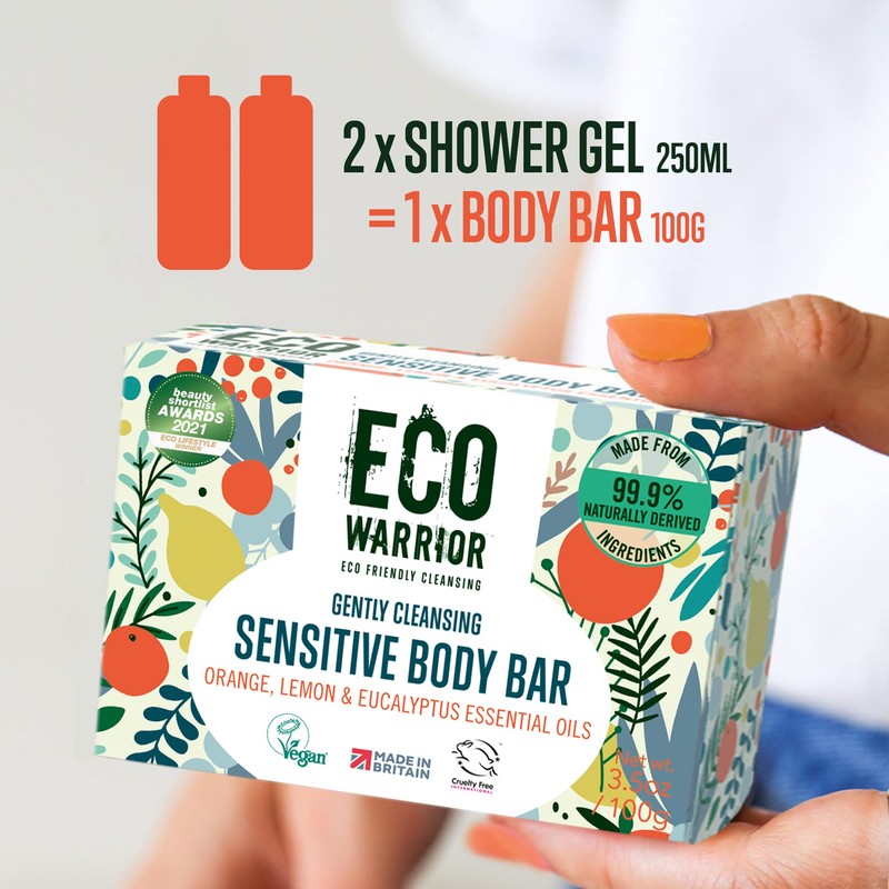 Eco Warrior Sensitive Body Soap Bar - Vegan, Cruelty Free,