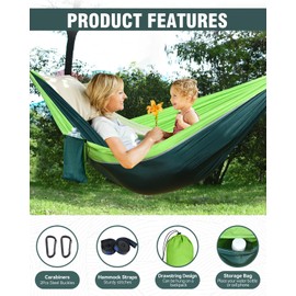 OTraki Hängematte Outdoor Ultraleicht Reise Camping Hängematte 270x140cm Tragbare Fallschirm Nylon Reisehängematte Atmungsaktiv Schnelltrocknendes Doppelhängematte für Camping Garten Strand