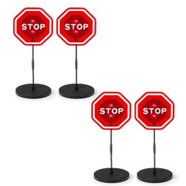 VaygWay LED Flashing Stop Sign Parking Assistant for Garage– 7” Large Bright Red Sign, Adjustable Height to 52"- Warning Car Stop Indicator Sensors for Vehicles- Bumper Guard for Driveaway- 4Pk