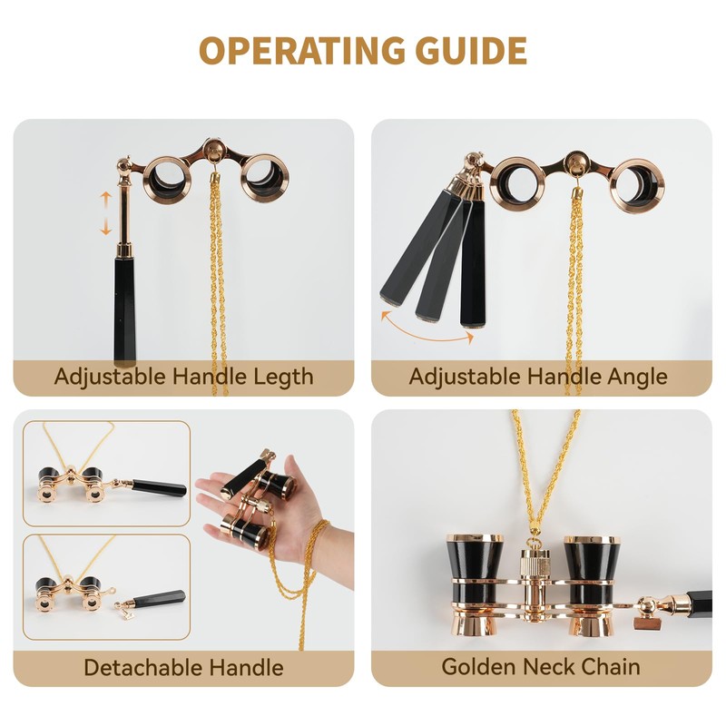 BOSTRON Opera Glasses 3X25 with Adjustable Handle & Chain,BK9 Optical