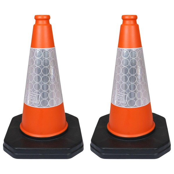 2 x 460mm 1-Piece High Traffic Cones for Street Safety - Strong and Durable Outdoor Cones with Very Low Centre of Gravity - U.K Made Safety Cones