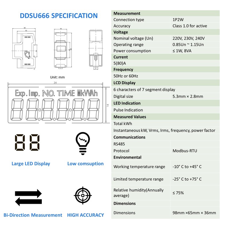 CHINT DDSU666 Single-Phase DIN35 mm Electronic Intelligent Energy Meter Electricity