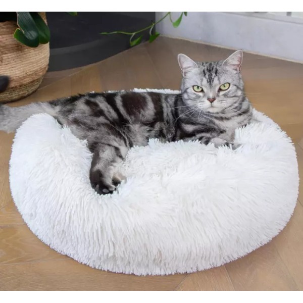 Vannokor Calming Donut Cat Bed 24-Inch Faux Fur Plush Anti-Slip