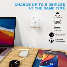 HAPOW Universal Travel Adapter, PD20W International Power Adapter, 2 USB-C & 2 USB-A Fast Charging Travel Charger, All in One Worldwide Travel Plug Adapter, Outlet Adapter for EU UK USA AU, White