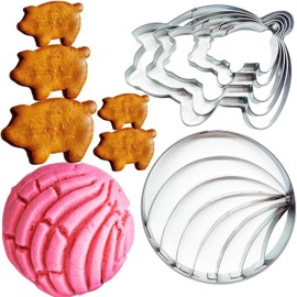 Concha Cutter Molde de pan mexicano de 4.1 pulgadas con 5 cortadores de galletas de cerdo Cortador de Conchas De Pan Mexicano Concha Sello de pan mexicano moldes para Marcador De Conchas (6pcs)