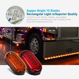 Partsam 12pcs 4 Inch Oblong 10 LED Marker Lights, 4" Rectangular Rectangle LED Side Marker Clearance Lights for Trailer RV Camper Motorhome 12V (5Amber+7Red)