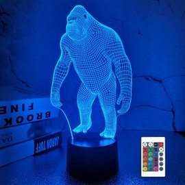 FULLOSUN 3D Night Light Ape Gorilla LED Nightlight Baby Nursery Monkey Lamp for Kids' Room Home Décor Xmas Birthday Gifts with 16 Color Changing