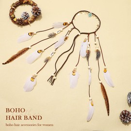 Generse Feather Headband Boho Hair Bands Sequins Hippie Indian Headbands Festival Party Decoration Headpiece Hair Accessories for Women and Girls