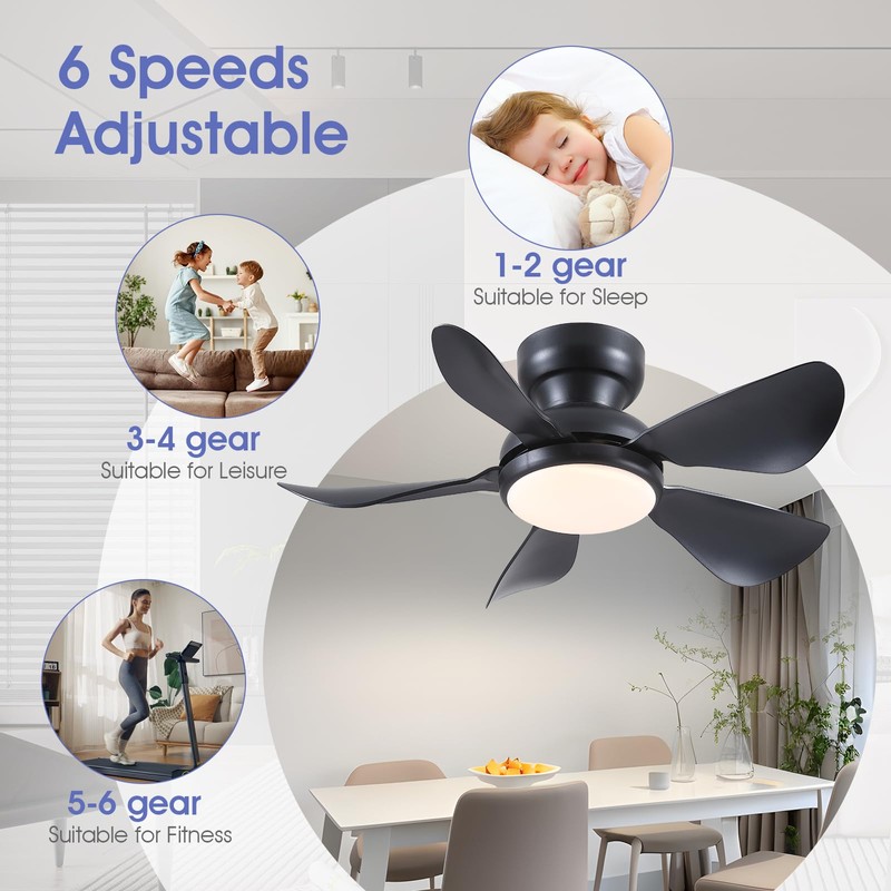 Kviflon 32 Inch Modern Ceiling Fans with Lights, Small Flush