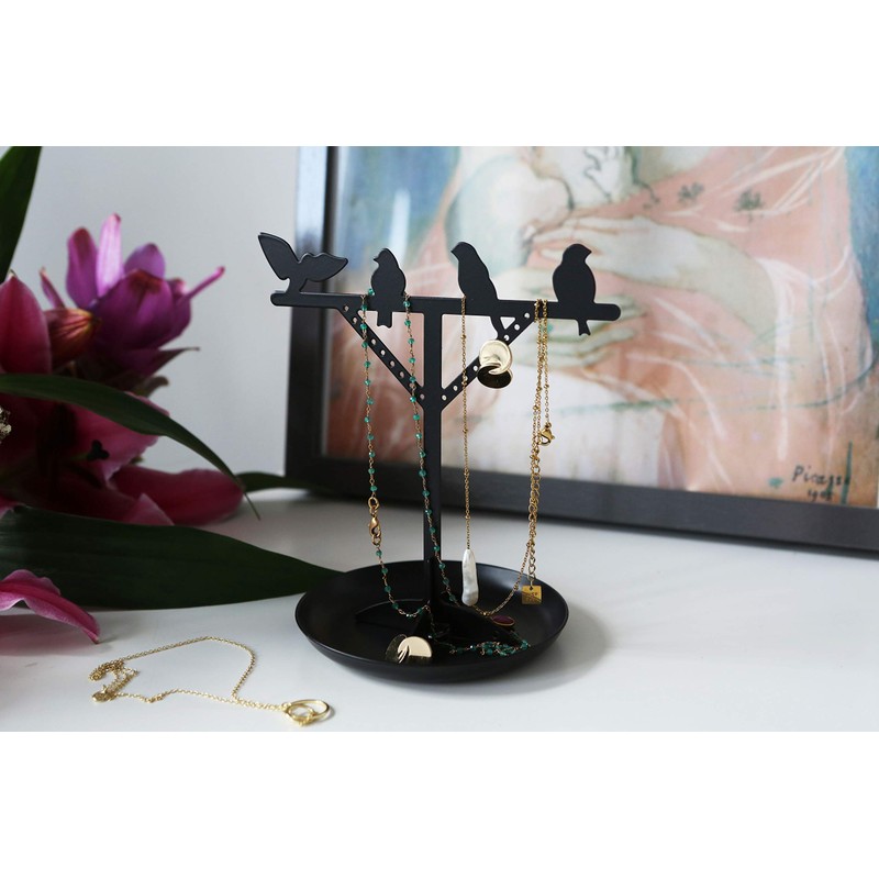 Kikkerland Bird Jewellery Stand, Metal, Black, 13.3 x 10.2 x