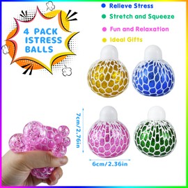 Stress Balls, Stress Ball for Adults, Anti-Stress Ball, Pack of 4 Stress Balls, Anti-Stress Toy for Children, Colourful Anti Stress Squeeze Grape Balls Children Adults for ADHD Anxiety Tension and