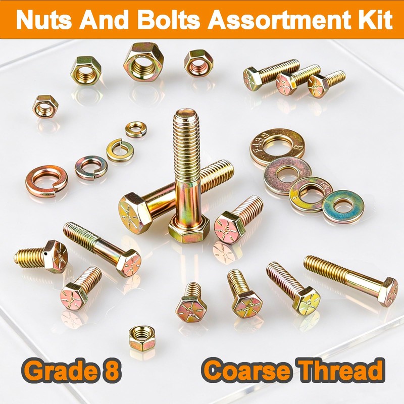 859PCS Grade 8 SAE Bolt Assortment Kit with Storage Box,