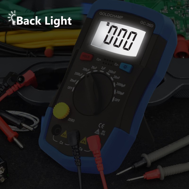 Digital Capacitance Meter, GOLDCHAMP Capacitor Capacitance Meter 0.1pF - 20,000uF