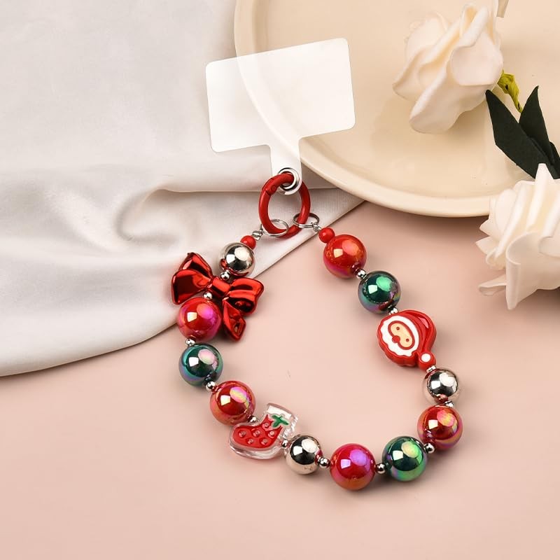 Christmas Phone Wristlet Lanyard Strap Keychain Bracelet Beaded Mobile Phone