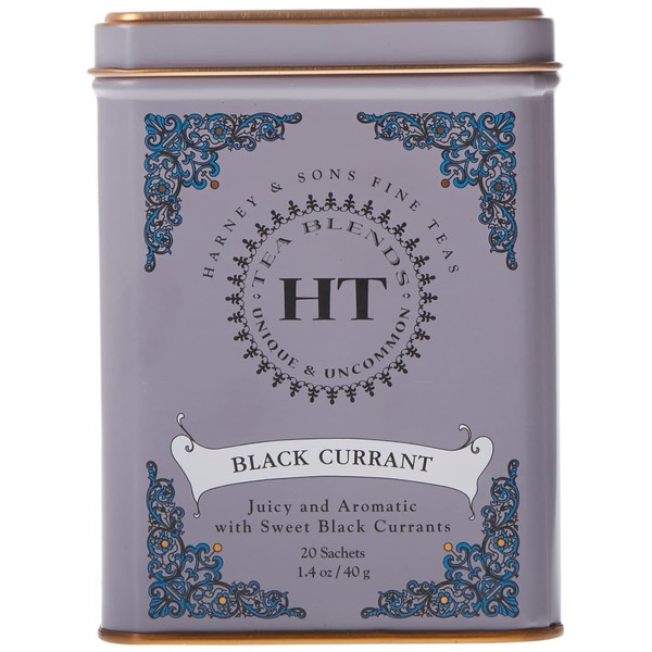 Harney & Sons Caffeinated Tea Tin Sachets, Black Currant, 20 Count