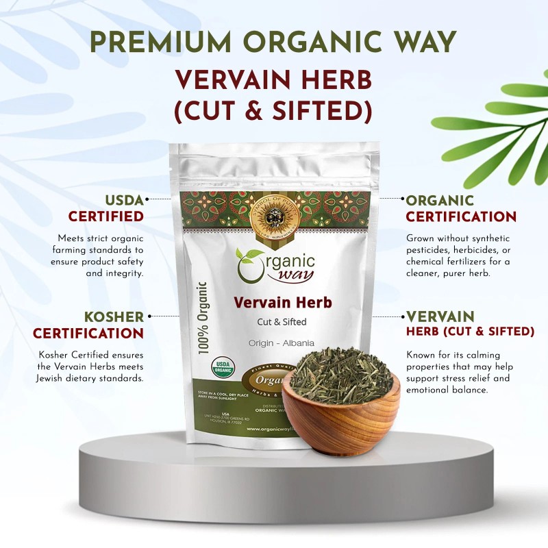 Organic Way Vervain Herb (Verbena officinalis) Cut and Sifted