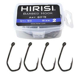 Fishing Hooks 50 Pieces High Carbon Steel Long Shank Barbed Fishing Hooks Freshwater Saltwater Carp Fishing Trout Fishing Bass Fishing 8019 (#2)